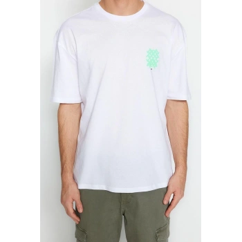 Yeni Sezon Rahat %100 Pamuk Bisiklet Yaka Kısa Kol Geometrik Desenli Günlük Dokuma T-Shirt