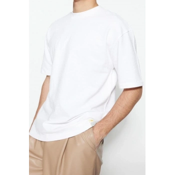 Yeni Sezon Oversize %100 Pamuk Bisiklet Yaka Kısa Kol Dokulu Desenli Günlük T-Shirt