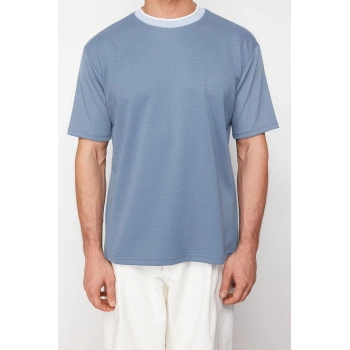 Yeni Sezon Rahat Polyester Bisiklet Yaka Kısa Kol Dokulu Desenli Günlük T-Shirt