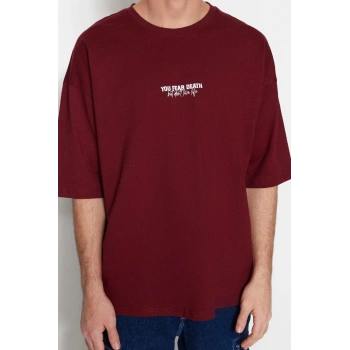 Yeni Sezon Oversize %100 Pamuk Bisiklet Yaka Kısa Kol Slogan Desenli Günlük T-Shirt