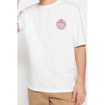 Yeni Sezon Oversize %100 Pamuk Bisiklet Yaka Kısa Kol Etnik Desenli Günlük T-Shirt