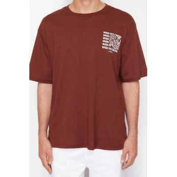 Yeni Sezon Rahat %100 Pamuk Bisiklet Yaka Kısa Kol Slogan Desenli Günlük T-Shirt