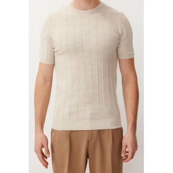 Yeni Sezon Regular Pamuklu Bisiklet Yaka Kısa Kol Düz Desenli Günlük Triko T-Shirt