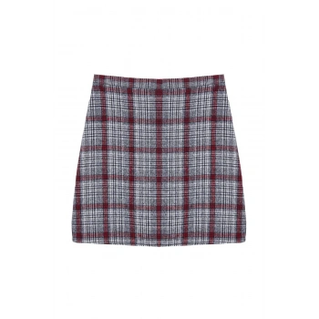 Kadın Moda Stil Mini Astarsız Dokuma Ekose Kaşe Kumaş Mini Dokuma Etek