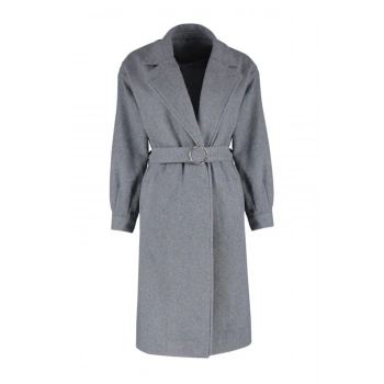 Kadın Moda Şık Regular Ceket Yaka Uzun Düz Astarlı Toka Detaylı Kuşaklı Regular Kaban