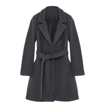 Kadın Moda Şık Regular Ceket Yaka Uzun Düz Astarlı Kuşaklı Uzun Yünlü Kaşe Kaban