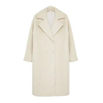 Kadın Moda Şık Oversize Ceket Yaka Uzun Düz Astarlı Oversize Geniş Kesim Uzun Yünlü Kaşe Kaban