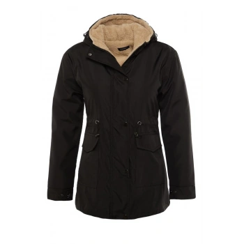 Kadın Moda Şık Regular Kapüşonlu Yaka Midi Düz Astarlı Kapüşonlu İçi Kürklü Su İtici Parka Kaban