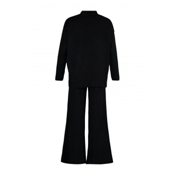 Kadın Moda Şık Geniş Paça Regular Boy Uzun Kollu Geniş Kalıp Basic Triko Alt-Üst Takım