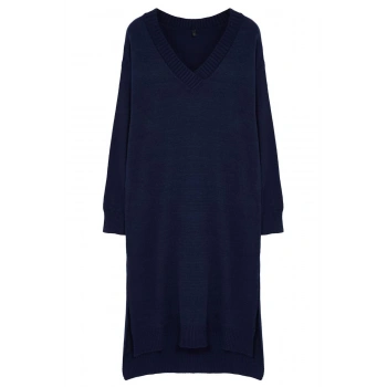 Kadın Moda Şık Maxi Boy V Yaka Oversize Triko Geniş Kalıp Elbise