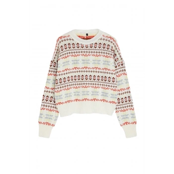 Kadın Moda Şık Bisiklet Yaka Standart Kol Regular Geniş Kalıp Yumuşak Dokulu Desenli Triko Kazak