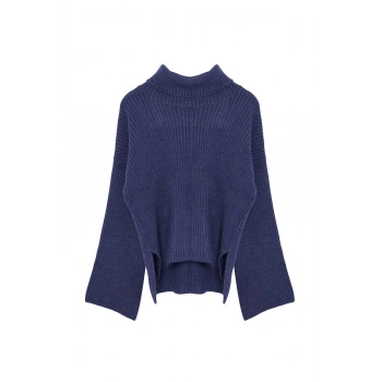 Kadın Moda Şık Balıkçı Yaka Düşük Kol Regular Geniş Kalıp Yumuşak Dokulu Triko Kazak