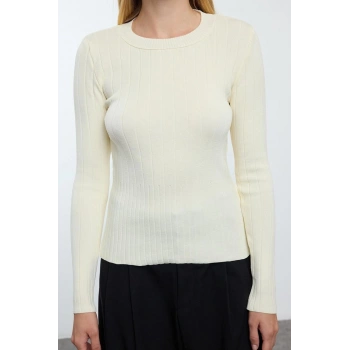 Kadın Moda Şık Bisiklet Yaka Standart Kol Regular Basic Triko Kazak