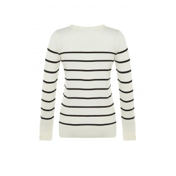 Kadın Moda Şık Bisiklet Yaka Standart Kol Regular Özel İplik Çizgili Triko Kazak