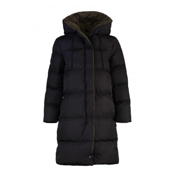 Kadın Moda Şık Regular Kapüşonlu Yaka Uzun Düz Çift Taraflı Kapüşonlu Su İtici Şişme Anorak Mont