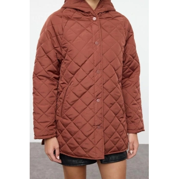 Kadın Moda Şık Regular Kapüşonlu Yaka Midi Düz Astarlı Kapüşonlu Su İtici Kapitone Mont