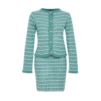 Kadın Moda Şık Regular Boy Uzun Kollu Örgü Detaylı Yumuşak Dokulu Hırka-Etek Triko Alt-Üst Takım