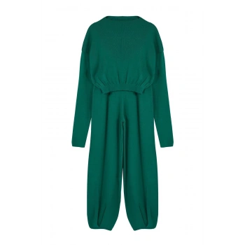 Kadın Moda Şık Regular Boy Uzun Kollu Süper Crop Jogger Pantolonlu Triko Alt-Üst Takım