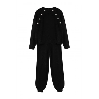 Kadın Moda Şık Regular Boy Uzun Kollu Buklet İplikli Triko Alt-Üst Takım