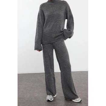 Kadın Moda Şık Regular Boy Uzun Kollu Yünlü Degrade Triko Alt-Üst Takım