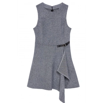 Kadın Moda Şık Mini Boy Bisiklet Yaka Regular A Kesim Eteği Asimetrik Dokuma Elbise