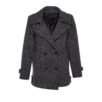 Kadın Moda Şık Oversize Ceket Yaka Midi Kırçıllı Astarlı Oversize Geniş Kesim Kırçıllı Kaşe Kaban