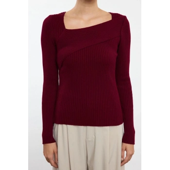 Kadın Moda Şık Kare Yaka Standart Kol Regular Triko Kazak