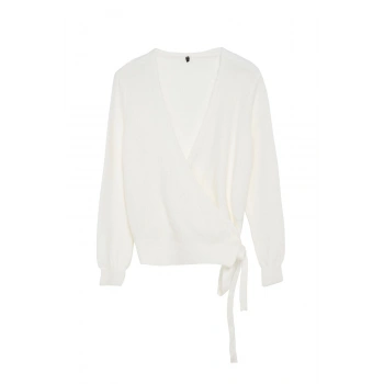 Kadın Moda Şık Kruvaze Standart Kol Regular Yumuşak Dokulu Triko Kazak