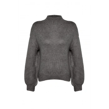 Kadın Moda Şık Bisiklet Yaka Standart Kol Regular Yumuşak Dokulu Kalın Triko Kazak