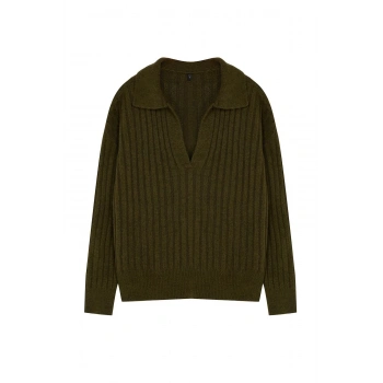 Kadın Moda Şık Polo Yaka Standart Kol Regular Yumuşak Dokulu Triko Kazak