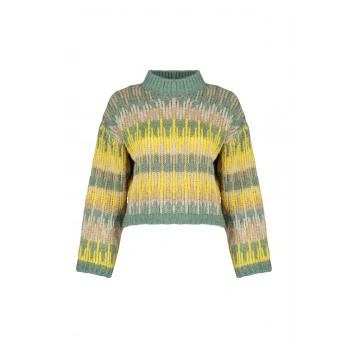 Kadın Moda Şık Dik Yaka Düşük Kol Crop Yumuşak Dokulu Kalın Triko Kazak