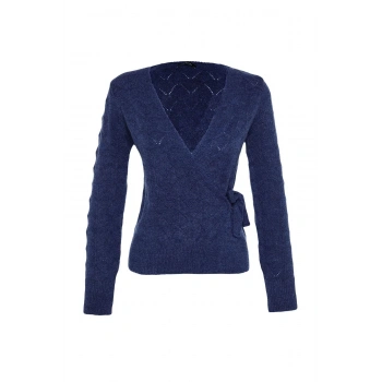 Kadın Moda Şık Kruvaze Standart Kol Regular Yumuşak Dokulu Yaka Triko Kazak