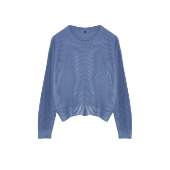 Kadın Moda Şık Bisiklet Yaka Standart Kol Regular Varak Baskılı Triko Kazak