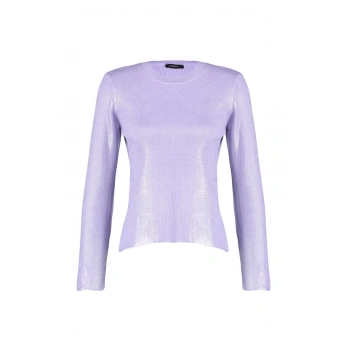 Kadın Moda Şık Bisiklet Yaka Standart Kol Regular Basic Varak Baskılı Triko Kazak