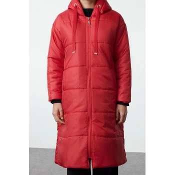 Kadın Moda Şık Regular Kapüşonlu Yaka Uzun Düz Astarlı Kapüşonlu Su İtici Uzun Şişme Mont