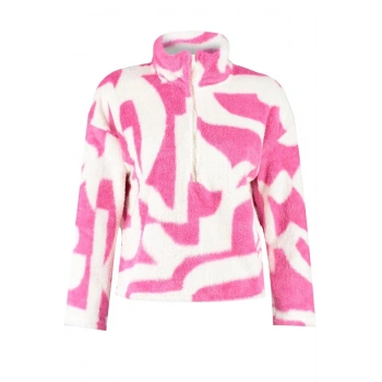 Kadın Fermuarlı Yaka Standart Kol Kalın Polar Desenli Fermuarlı Uzun Kol Örme Sweatshirt