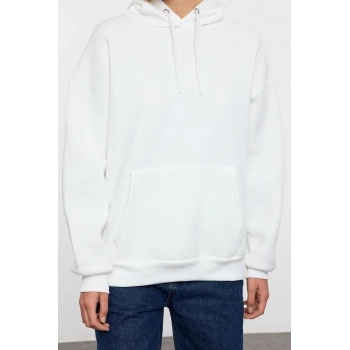 Kadın Moda Bol Kapüşonlu Düşük Kol Uzun Sırt Baskılı Geniş Kalıp Kalın İçi Polarlı Örme Sweatshirt