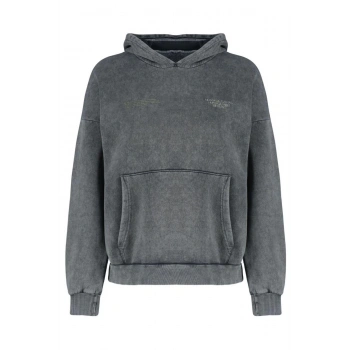 Kadın Moda Bol Kapüşonlu Düşük Kol Uzun Kalın İçi Polarlı Yıkama Efektli Geniş Kalıp Örme Sweatshirt