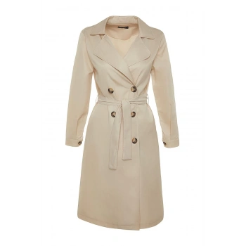 Kadın Moda Şık Oversize Ceket Yaka Uzun Düz Astarsız Kuşaklı Su İtici Uzun Trençkot