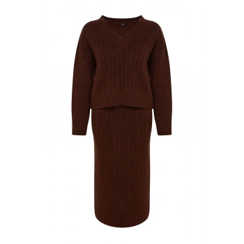 Kadın Moda Şık Regular Boy Uzun Kollu Yünlü Saç Örgü Triko Alt-Üst Takım