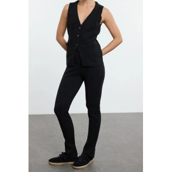 Kadın Moda Şık Regular Boy Kolsuz Premium Iplik Özel Iplik Triko Alt-üst Takım