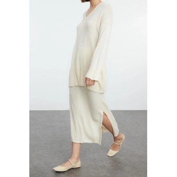 Kadın Moda Şık Regular Boy Uzun Kollu Premium Kalite Triko Alt-Üst Takım