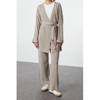 Kadın Moda Şık Regular Boy Uzun Kollu Midi Boy Triko Alt-Üst Takım