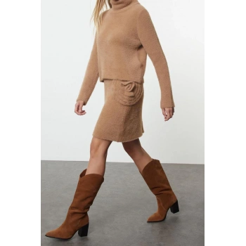 Kadın Moda Şık Regular Boy Uzun Kollu Tüylü Yumuşak Dokulu Triko Alt-Üst Takım