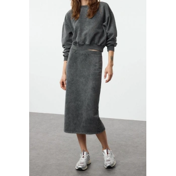 Kadın Moda Şık Regular Boy Uzun Kollu Yıkamalı Regular Normal Kalıp Midi Örme Alt-Üst Takım