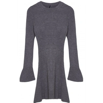 Kadın Moda Şık Mini Boy Bisiklet Yaka Regular Triko A-Line Formda Elbise