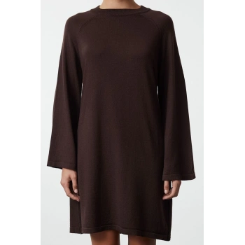 Kadın Moda Şık Mini Boy Bisiklet Yaka Regular Triko Basic Pamuklu Elbise