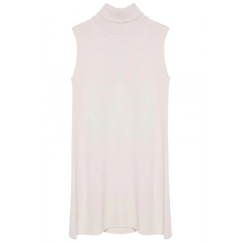 Kadın Moda Şık Mini Boy Balıkçı Yaka Regular Triko Kolsuz Elbise