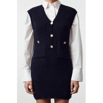 Kadın Moda Şık Mini Boy V Yaka Slim Triko Yumuşak Dokulu Elbise