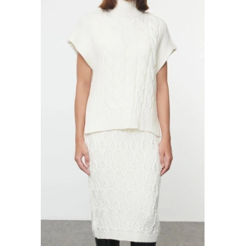 Kadın Moda Şık Regular Boy Dik Yaka Regular Triko Yumuşak Dokulu Süveter-Elbise Takım